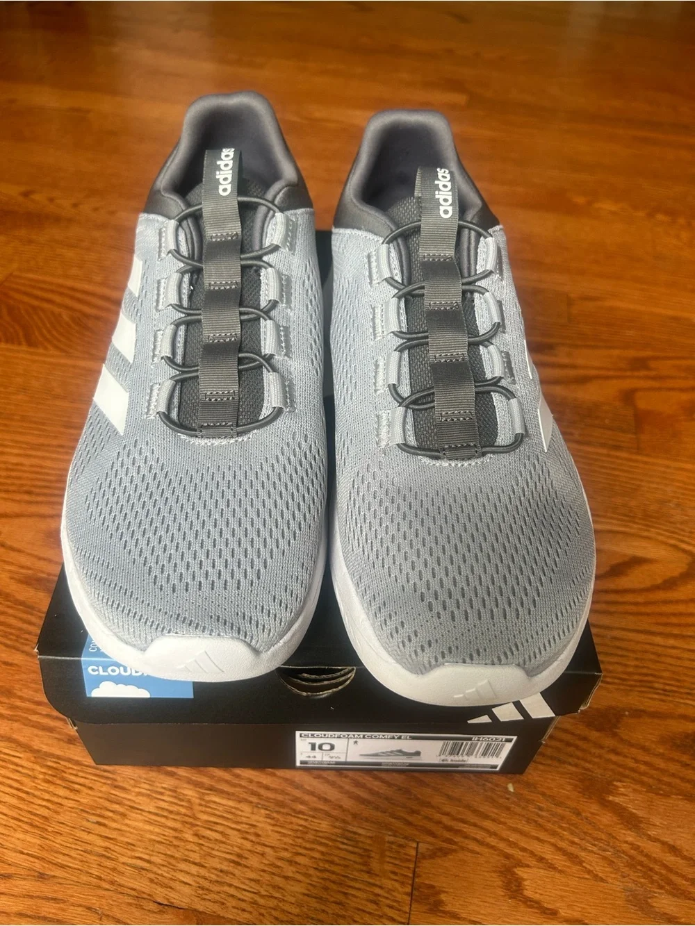 Men Adidas Gray and White Cloudfoam Slip-On Lace Sneakers